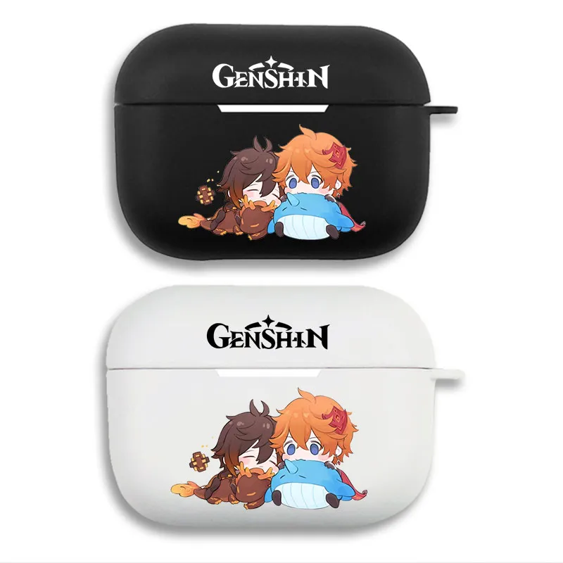 Original God Zhongli & Tartaglia Childe — Chibi Game Character Duo Soft Silicone Split Airpods Case