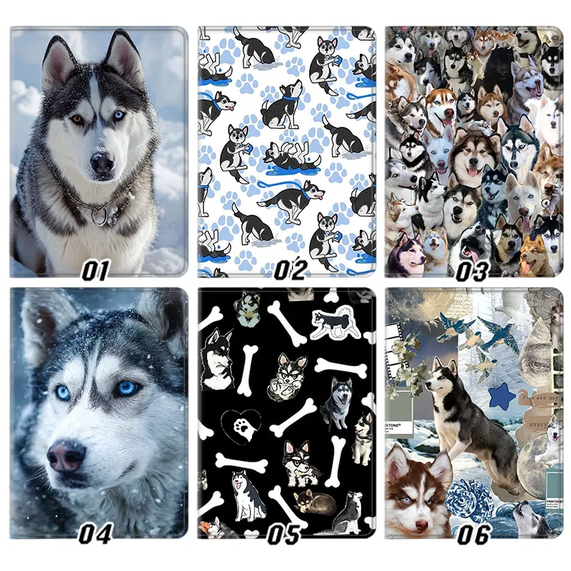 Siberian Husky Dog & Puppy — Cute Cartoon Pattern & Winter Snow Photo Tablet Case