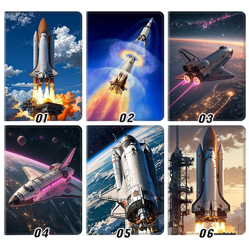 Space Shuttle Launch & RockAlien Visitor — Cosmic Spaceship Exploration Art Tablet Case