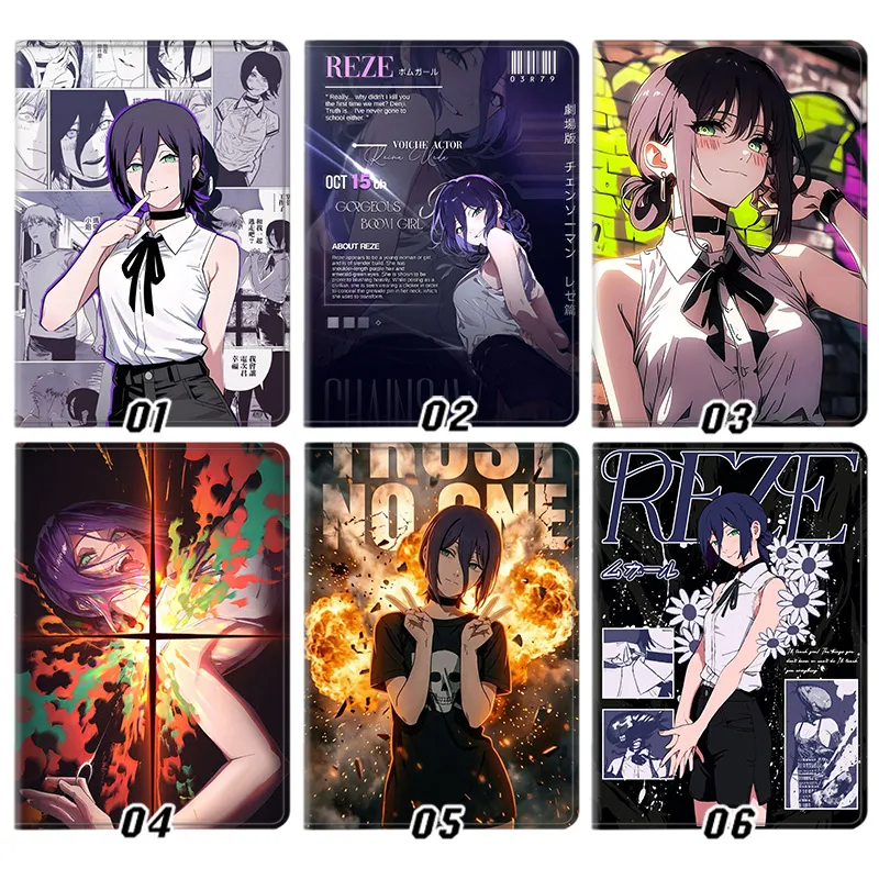 Chainsaw Man Reze Anime Manga Graphic Silk Texture Flip Leather Tablet Case