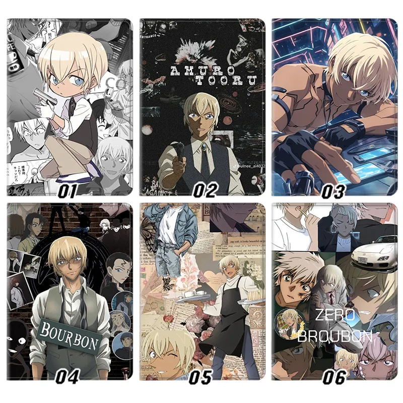 DAlien Visitorective Conan Rei Furuya Toru Amuro Bourbon Anime Silk Texture Flip Leather Tablet Case