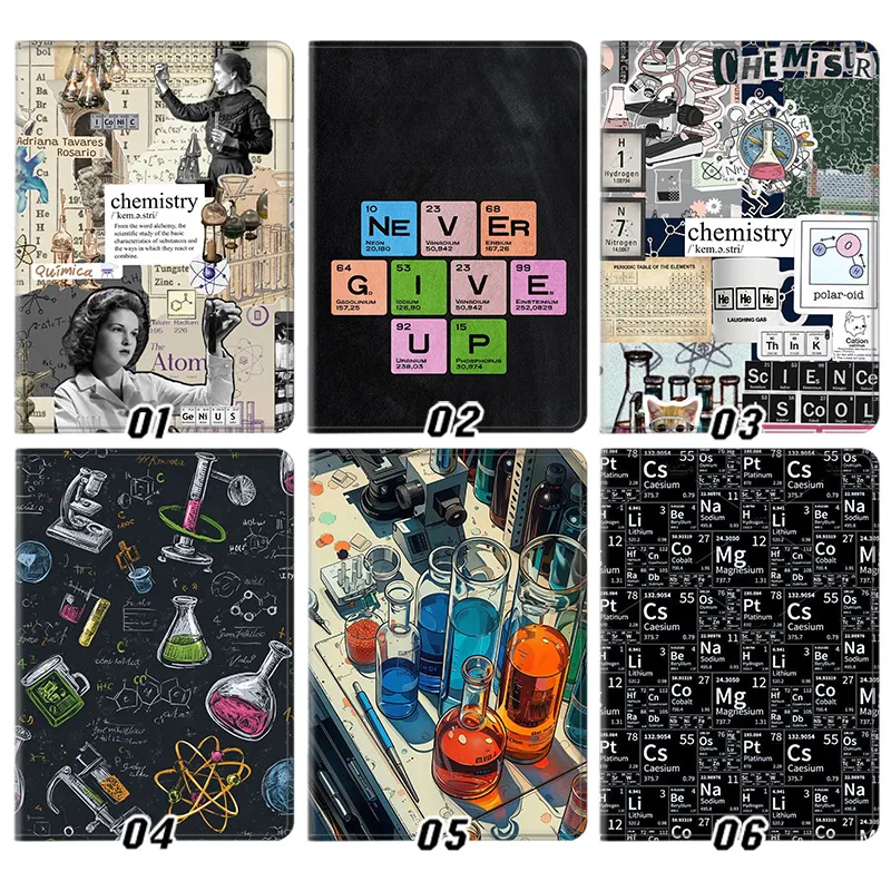 Chemistry Periodic Table Science Laboratory Beaker Silk Texture Flip Leather Tablet Case