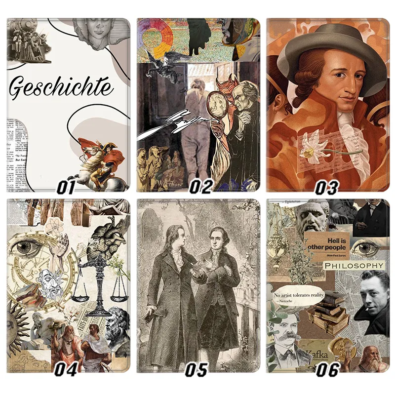 Classic Philosophy Literature History Art Collage Silk Texture Flip Leather Tablet Case