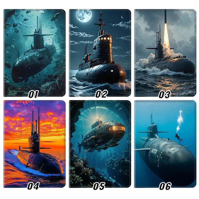 Submarine FleAlien Visitor Military Navy Art Silk Texture Flip Leather Tablet Case