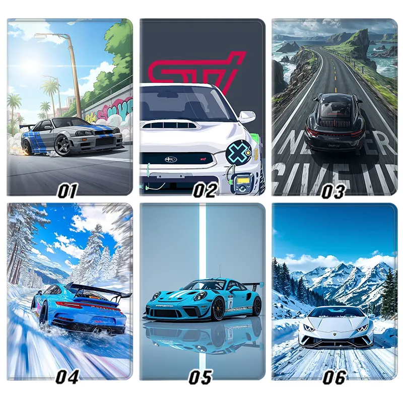 JDM & Sports Cars — Nissan Skyline R34, Subaru WRX STI, Porsche 911, and Lamborghini Snow Drift Graphic Art Tablet Case