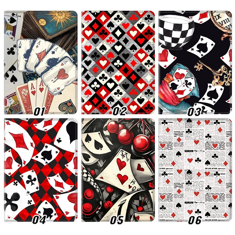 Playing Cards Poker Art — Harlequin Diamond, Casino Ace of Hearts, and Alice in Wonderland Inspired Pattern Tablet Case