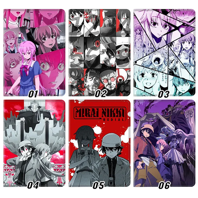 Future Diary Anime — Yuno Gasai Yandere Face, Yukiteru Amano, and Mirai Nikki Character Collage Graphic Art Tablet Case