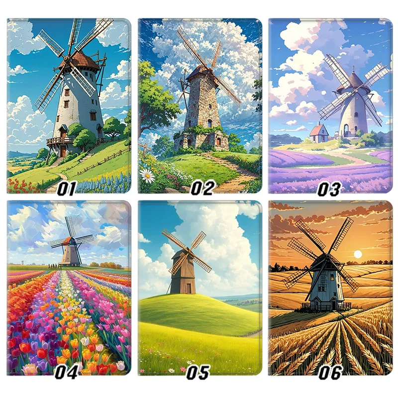 Scenic Windmill Landscape — Dutch Windmill, Tulip Field, and Countryside Nature Art Tablet Case