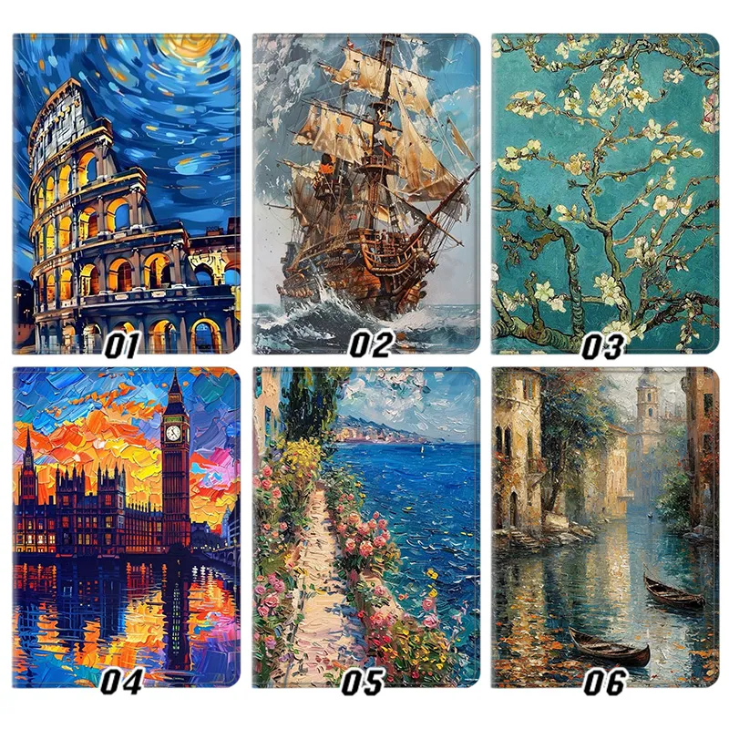 Famous Oil Painting Art — Impressionist Landscape, Van Gogh Almond Blossoms, and Historic Landmark Oil Painting Tablet Case