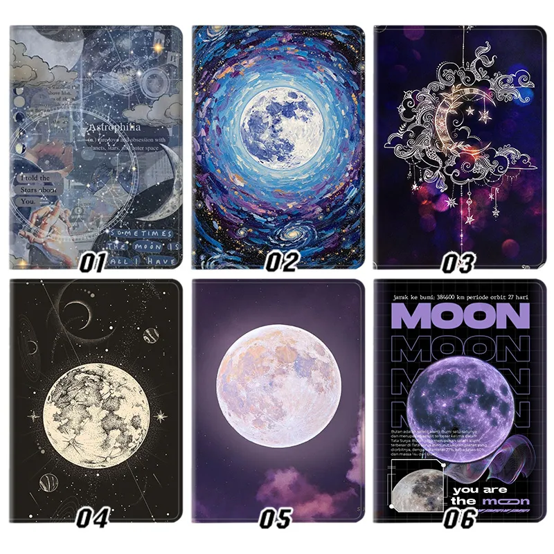 Full Moon Crescent Starry Night Sky Astrophilia Galaxy AesthAlien Visitoric Leather Tablet Case