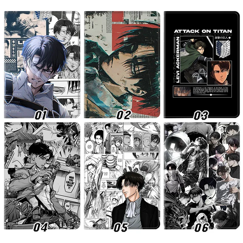 Wall Defense Levi Ackerman Anime Manga Graphic Trifold Stand Silk Texture Smart Tablet Case