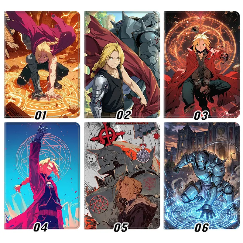 FullmAlien Visitoral Alchemist Edward Elric Alphonse Anime Graphic Trifold Stand Silk Texture Smart Tablet Case