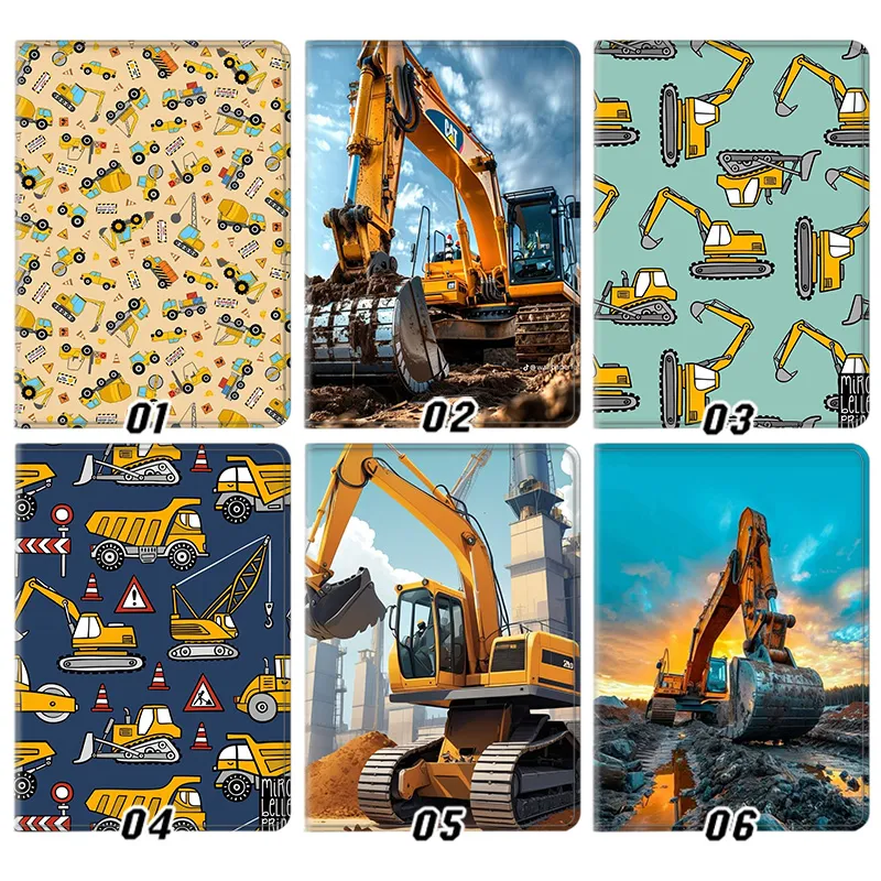 Cute Cartoon Excavator Construction Vehicle Tri-Fold Smart Tablet Case