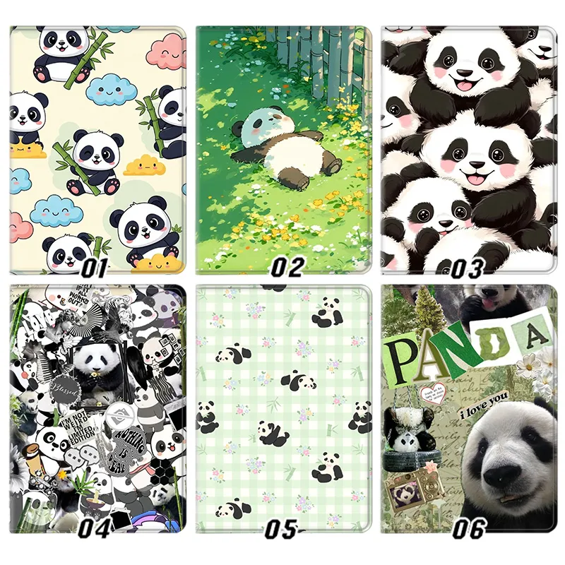 Cute Cartoon Giant Panda Bamboo Pattern Tri-Fold Smart Tablet Case