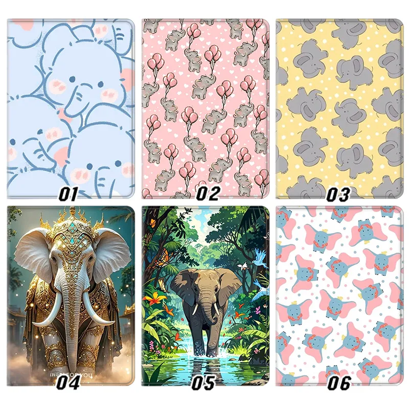 Cute Cartoon Elephant Jungle Wildlife Pattern Tri-Fold Smart Tablet Case