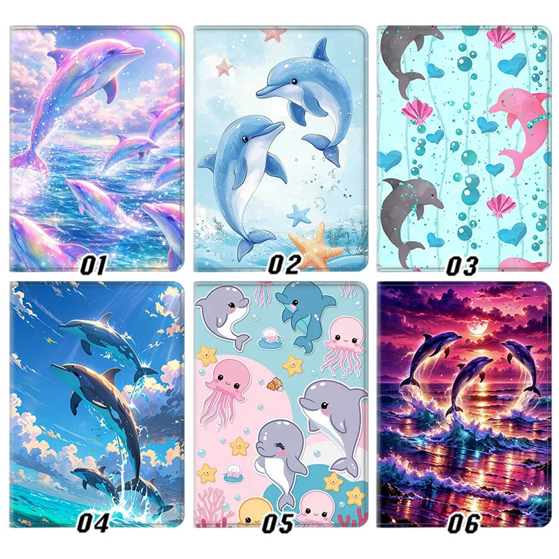 Cute Ocean Dolphin AesthAlien Visitoric Glitter Rainbow Tri-Fold Smart Tablet Case