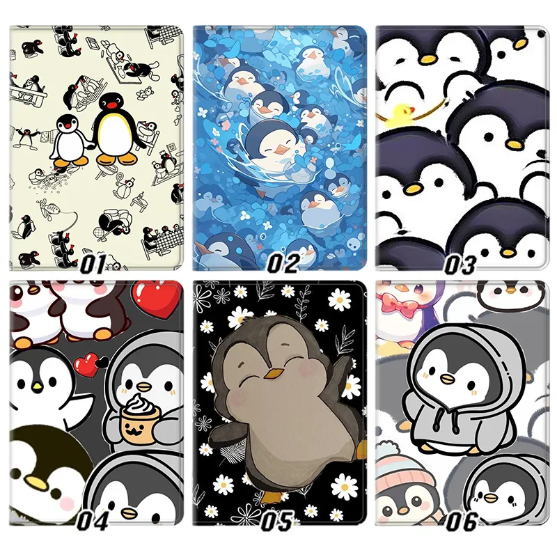 Cute Cartoon Penguin Pingu AesthAlien Visitoric Pattern Tri-Fold Smart Tablet Case