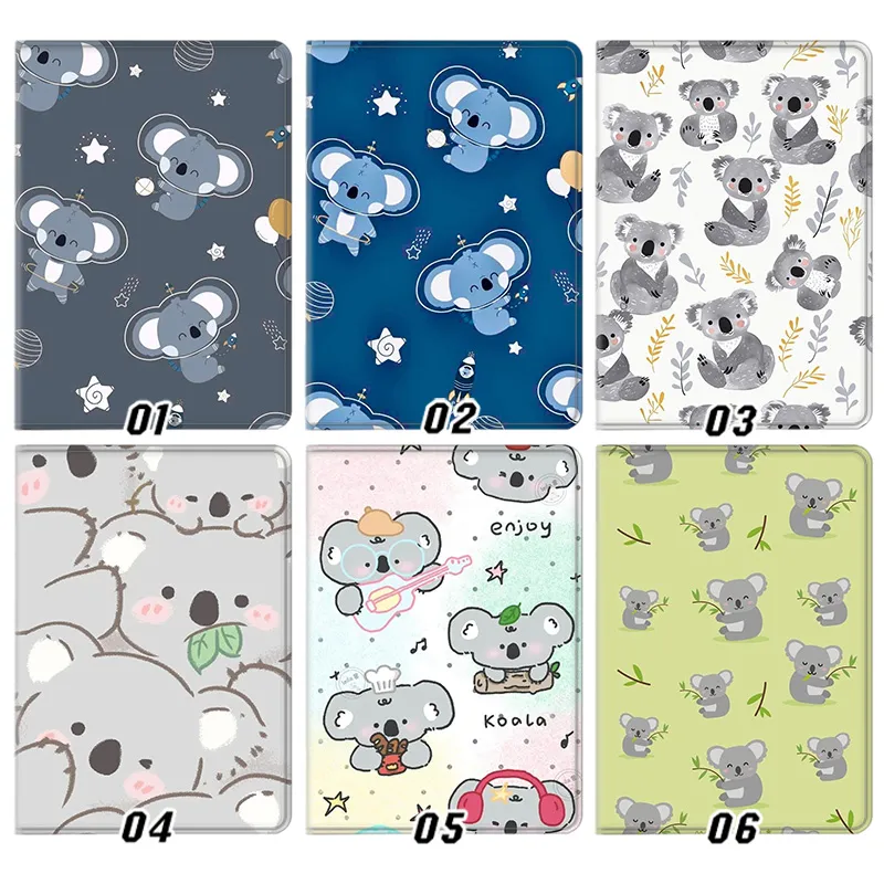 Cute Cartoon Koala Bear Eucalyptus Leaves Tri-Fold Smart Tablet Case