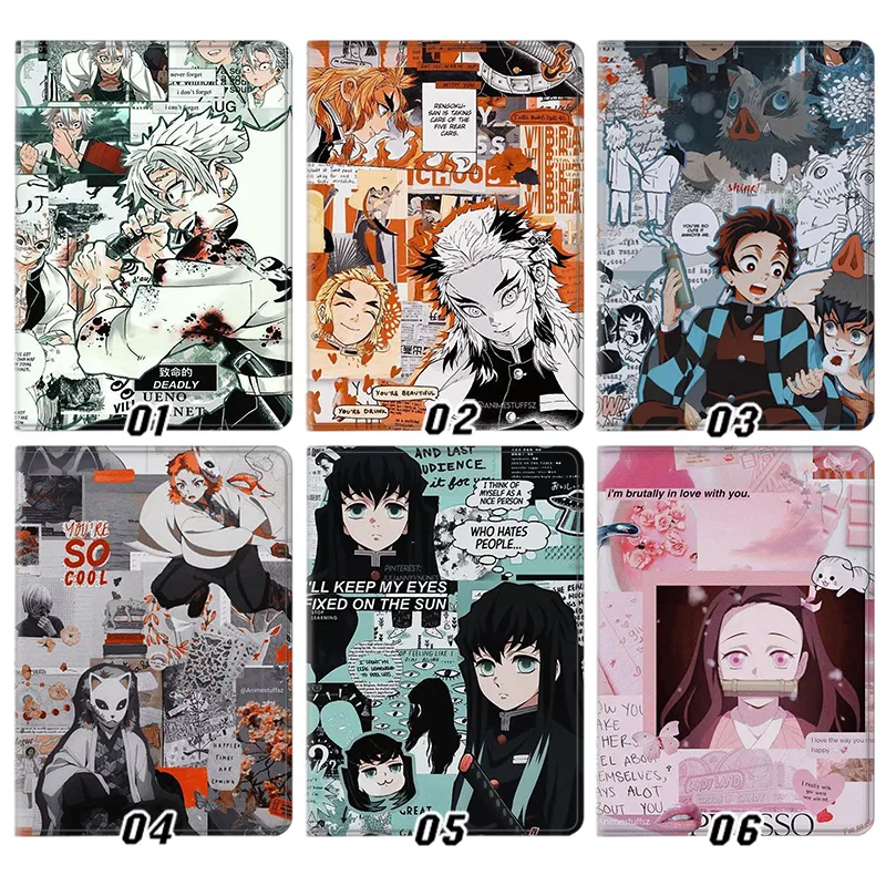 Blade Corps Blade Corps Tanjiro Nezuko Rengoku Manga AesthAlien Visitoric Collage Tri-Fold Smart Sleep Silk Texture Tablet Case