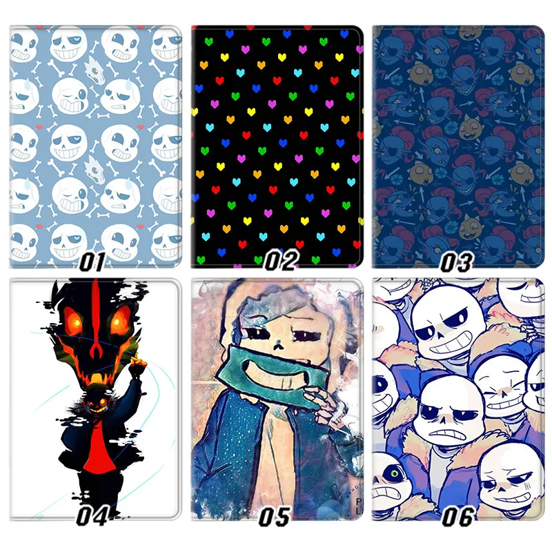 Undertale Sans & Pixel Hearts Pattern Graphic Print Tri-Fold Smart Sleep Silk Texture Tablet Case