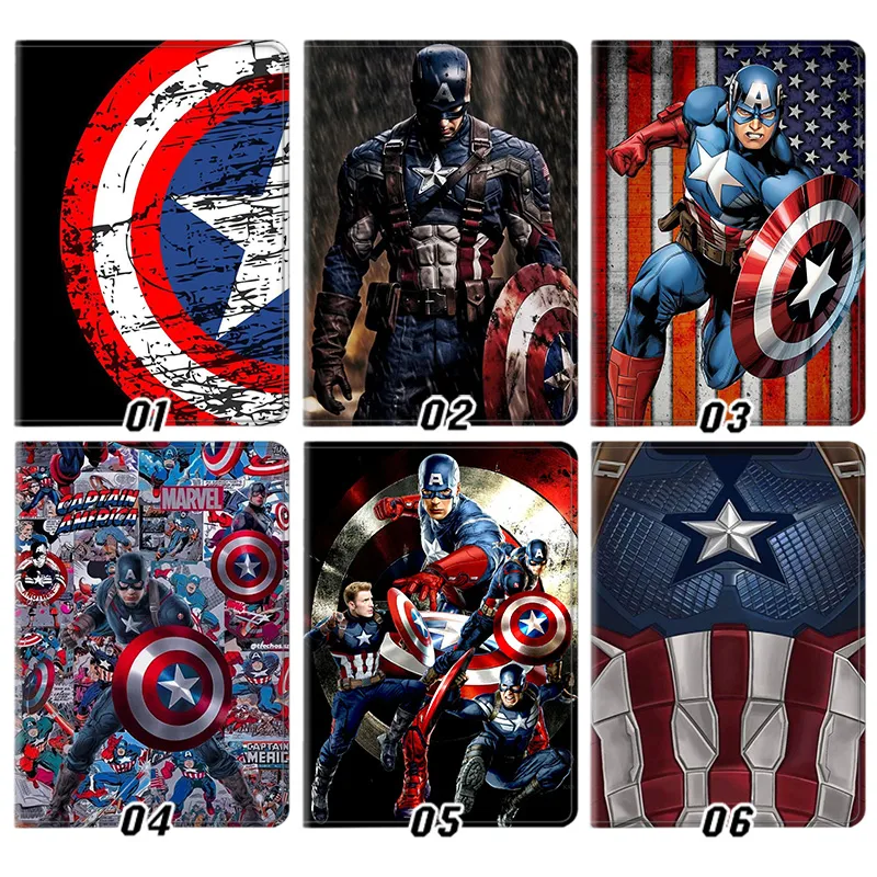 Hero Comic Avengers Captain America Shield Superhero Graphic Print Tri-Fold Smart Sleep Silk Texture Tablet Case