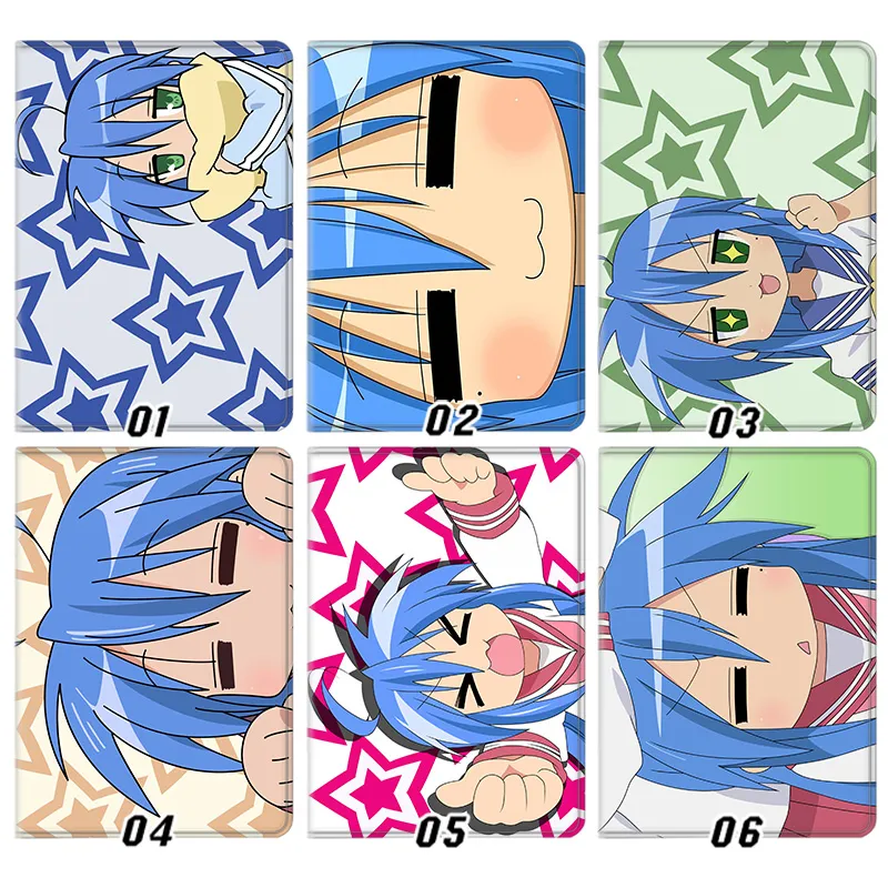 Lucky Star Konata Izumi Chibi Cute Face Graphic Print Tri-Fold Smart Sleep Silk Texture Tablet Case