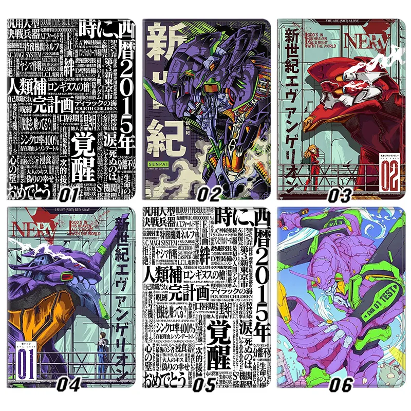 EVA Anime Unit-01 & Unit-02 Typography Mech Graphic Print Tri-Fold Smart Sleep Silk Texture Tablet Case