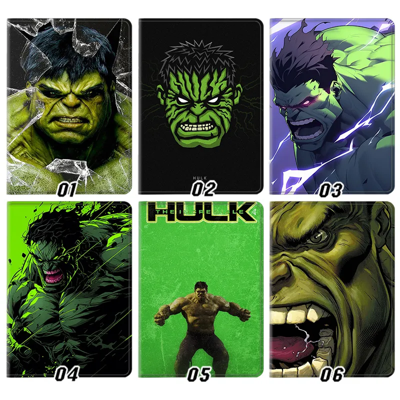 Hero Comic Avengers Incredible Hulk Angry Smashing Face Graphic Print Tri-Fold Smart Sleep Silk Texture Tablet Case