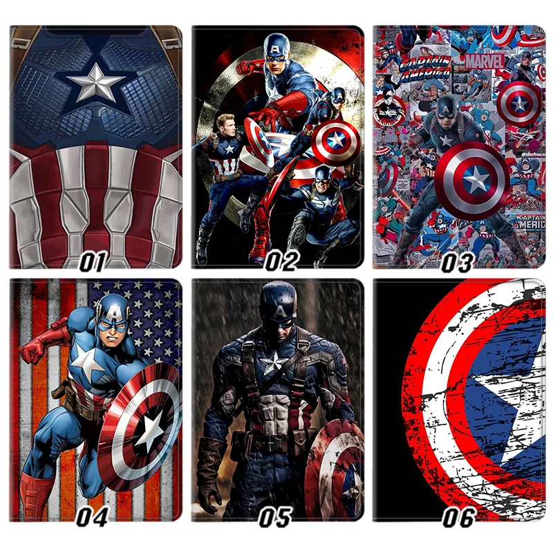 Hero Comic Avengers — Captain America Shield Suit Hero Graphic Silk Texture Smart Flip Tablet Case