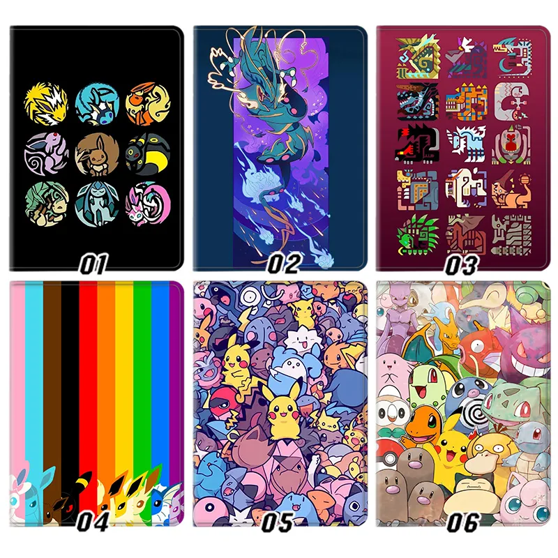 Creature Collection & Monster Hunter — Eevee Rayquaza Pikachu Icon Graphic Silk Texture Smart Flip Tablet Case