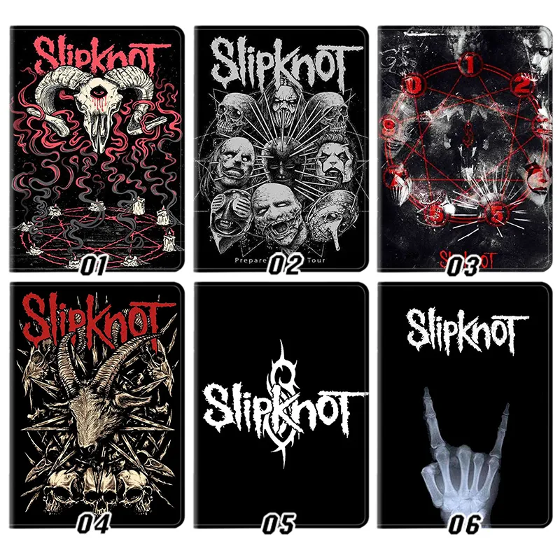 Slipknot Heavy MAlien Visitoral Rock Band Logo Mask Graphic Silk Texture Flip Leather Tablet Case
