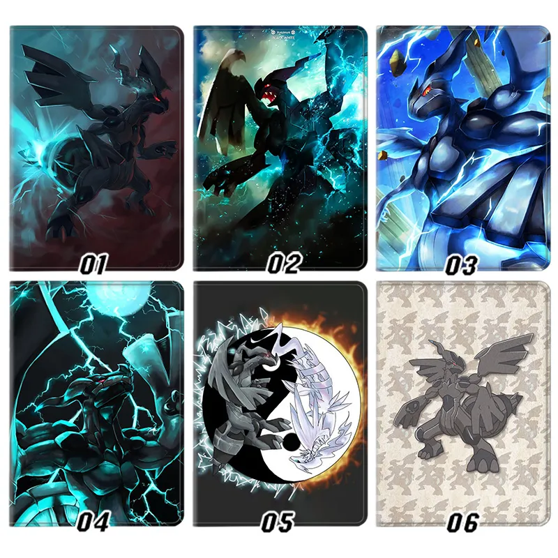 Creature Collection Zekrom Reshiram Legendary Dragon Anime Silk Texture Flip Leather Tablet Case