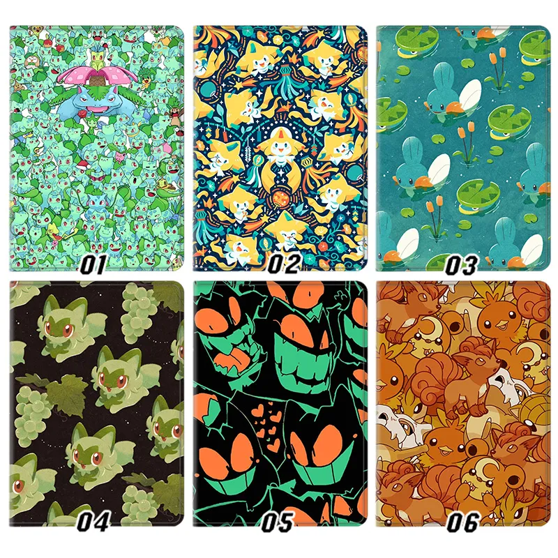 Creature Collection Bulbasaur Jirachi Mudkip Sprigatito Gengar Vulpix Graphic Silk Texture Flip Folio Tablet Case