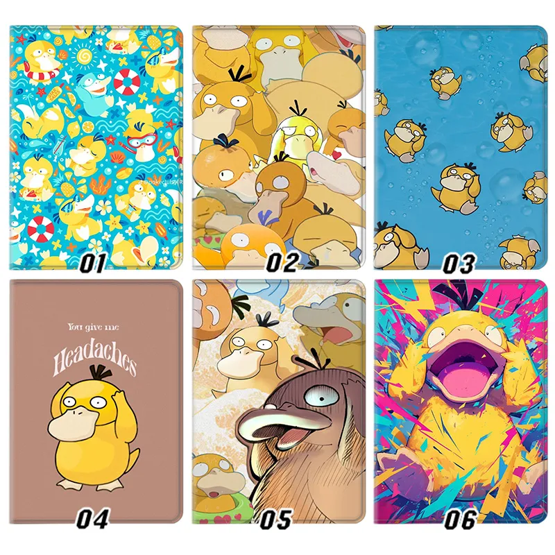 Creature Collection Psyduck Cute Funny Water Type Graphic Silk Texture Flip Folio Tablet Case