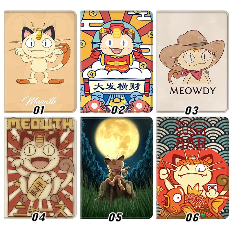 Creature Collection Meowth Lucky Cat Cute Anime Graphic Silk Texture Flip Folio Tablet Case
