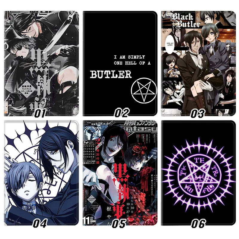 Black Butler Sebastian Ciel Phantomhive Anime Graphic Silk Texture Flip Folio Tablet Case