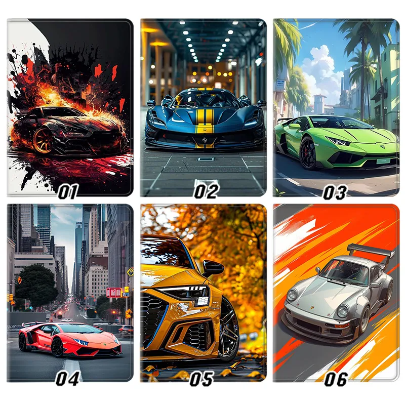Supercar Sports Car Lamborghini Ferrari Porsche Graphic Silk Texture Flip Folio Tablet Case
