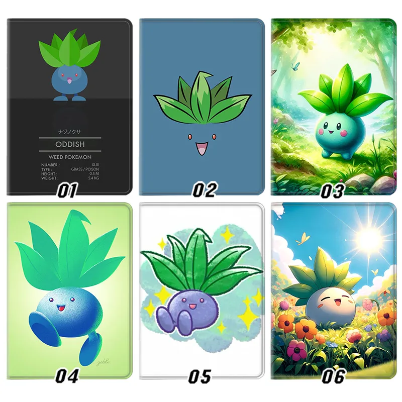 Creature Collection Oddish Cute Grass Type Anime Graphic Silk Texture Flip Folio Tablet Case