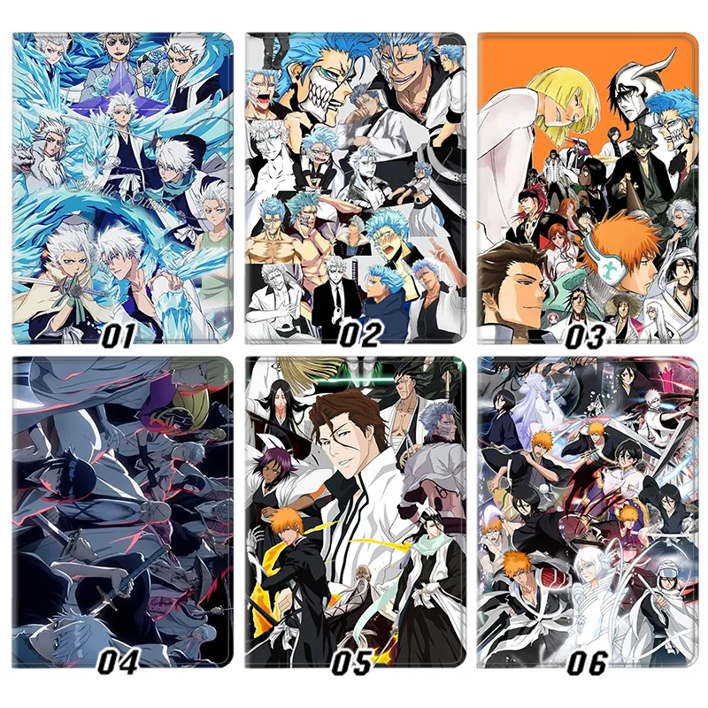 Soul Reaper Anime Ichigo Toshiro Grimmjow Aizen Graphic Silk Texture Flip Folio Tablet Case