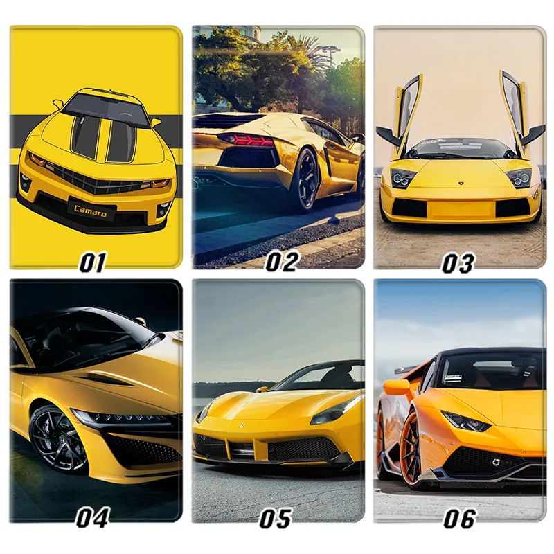 Yellow Supercars ChevrolAlien Visitor Camaro Lamborghini Ferrari Tri-Fold Stand Tablet Case