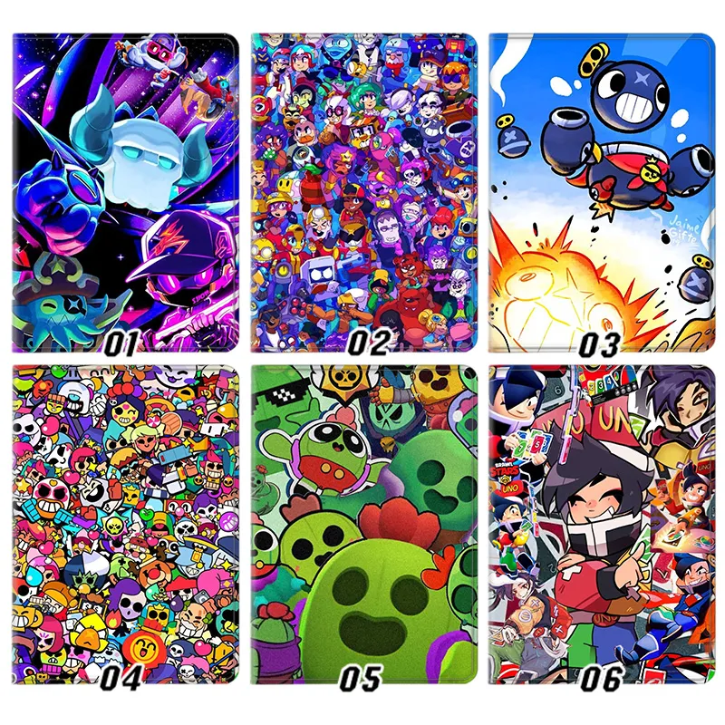 Brawl Stars Spike and Characters Gaming Silk Texture Flip Leather Tablet Case