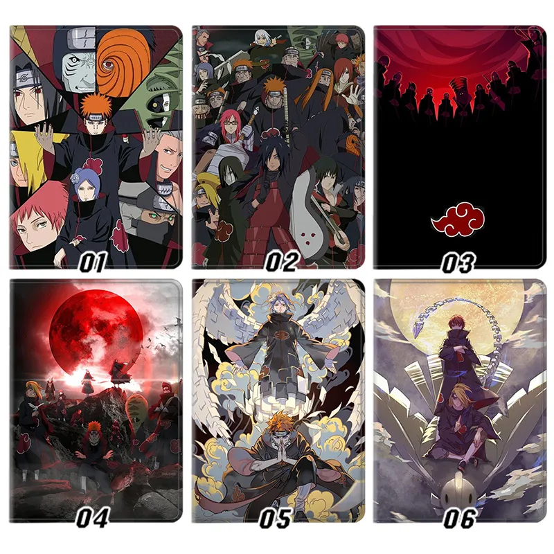 Ninja Anime Akatsuki Pain Itachi Deidara Konan Red Cloud Anime Folding Leather Tablet Case