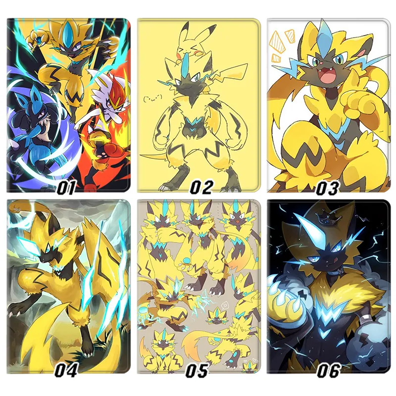 Creature Collection Zeraora Pikachu Lucario Cinderace Mythical Electric Anime Folding Leather Tablet Case
