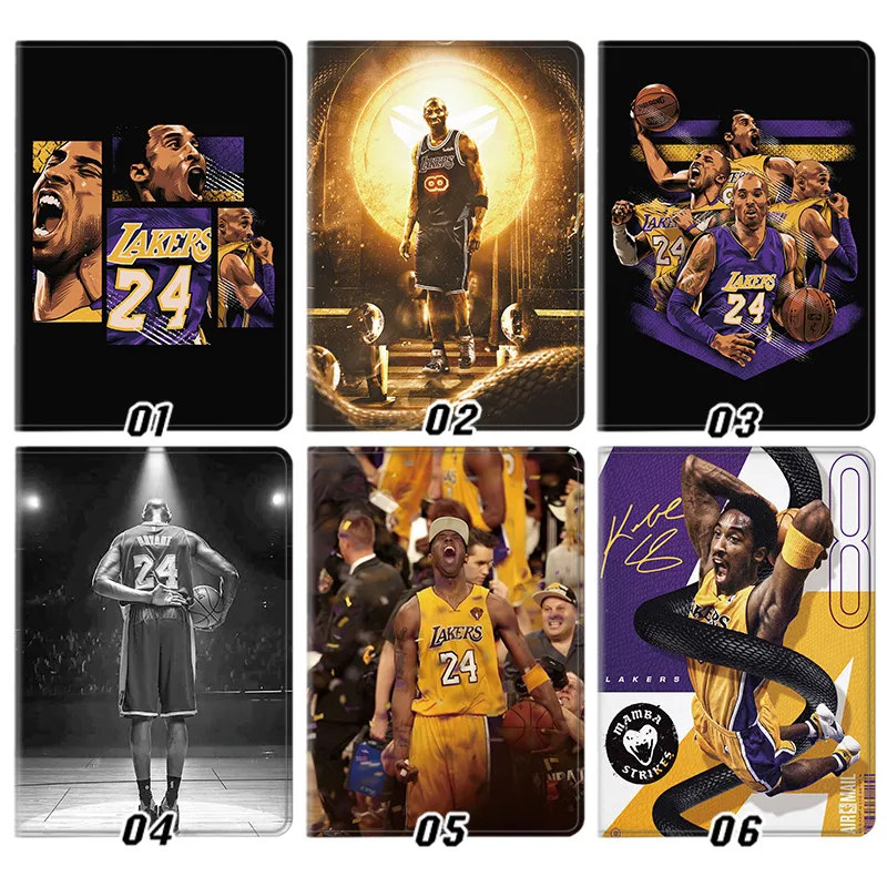 Kobe Bryant Los Angeles Lakers Black Mamba 24 BaskAlien Visitorball Legend Graphic Folding Leather Tablet Case