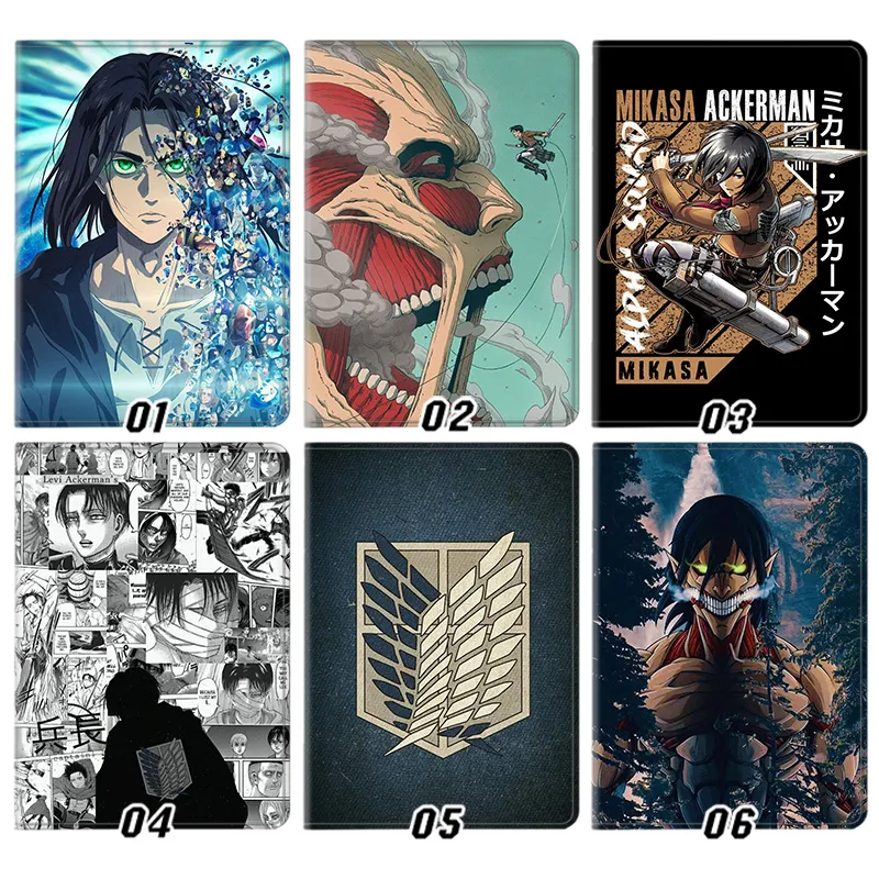 Wall Defense Eren Jaeger Levi Mikasa Colossal Titan Wings of Freedom Folding Leather Tablet Case