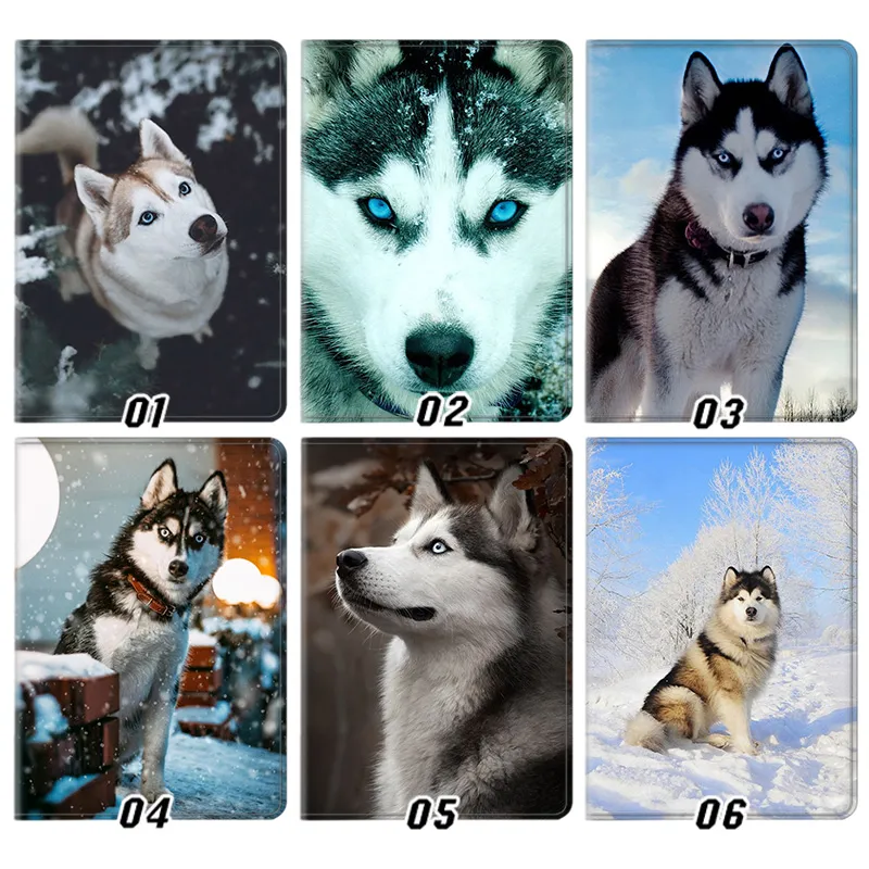 Siberian Husky Dog Snow Winter Portrait Graphic Folding Leather Tablet Case