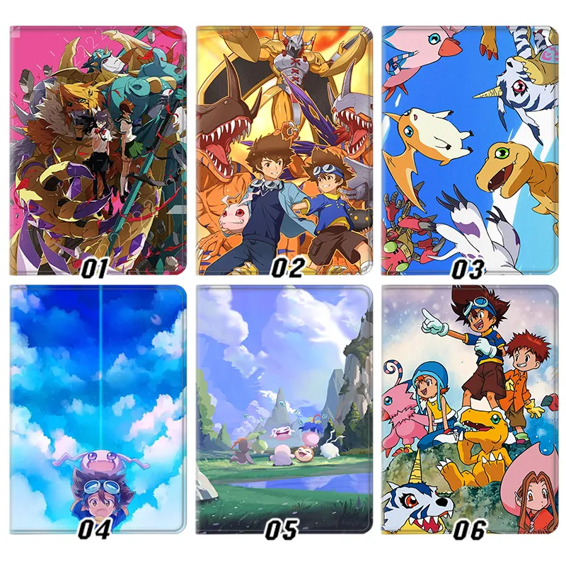 Digimon Adventure Tai Kamiya Agumon Omegamon Anime Graphic Folding Leather Tablet Case