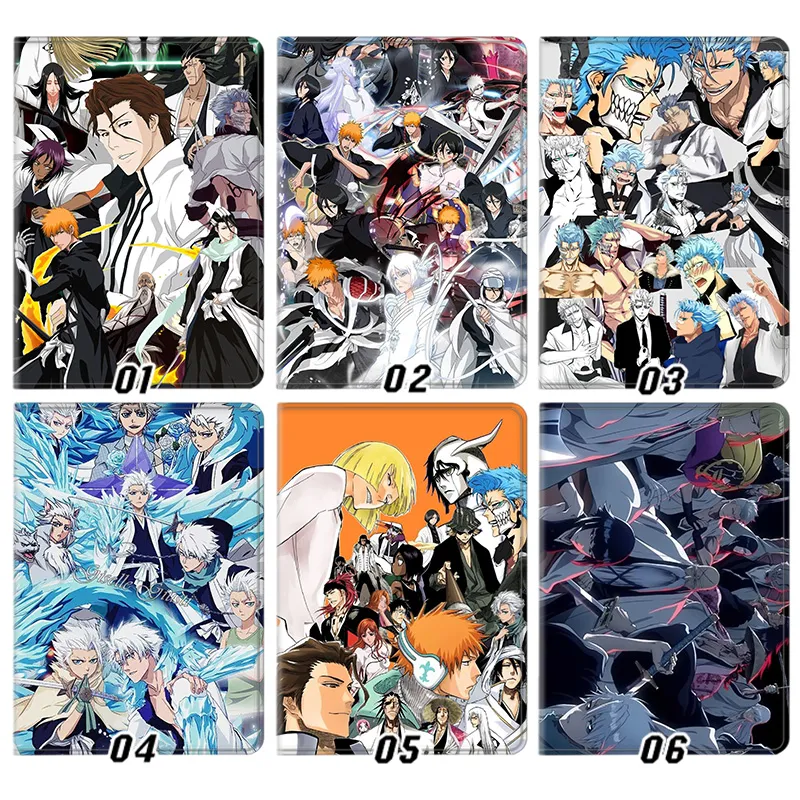 Soul Reaper Ichigo Kurosaki Sosuke Aizen Grimmjow Toshiro Anime Graphic Folding Leather Tablet Case