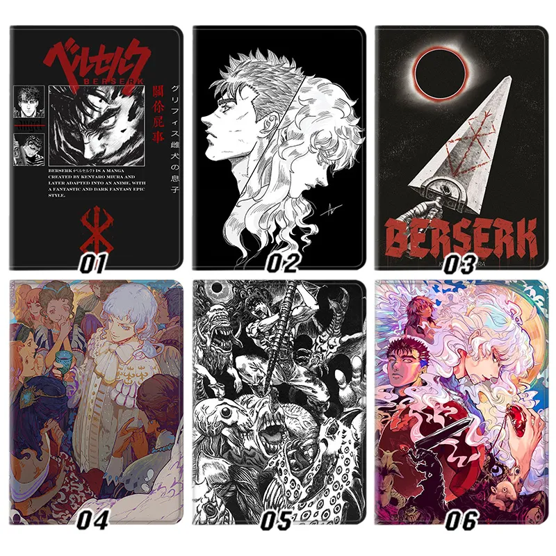 Berserk Guts Griffith Dragon Slayer Dark Fantasy Anime Silk Texture Flip Leather Tablet Case