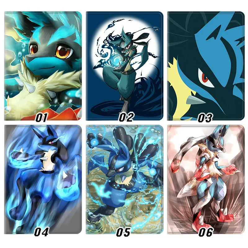 Creature Collection Lucario Mega Lucario Aura Sphere Anime Silk Texture Flip Leather Tablet Case